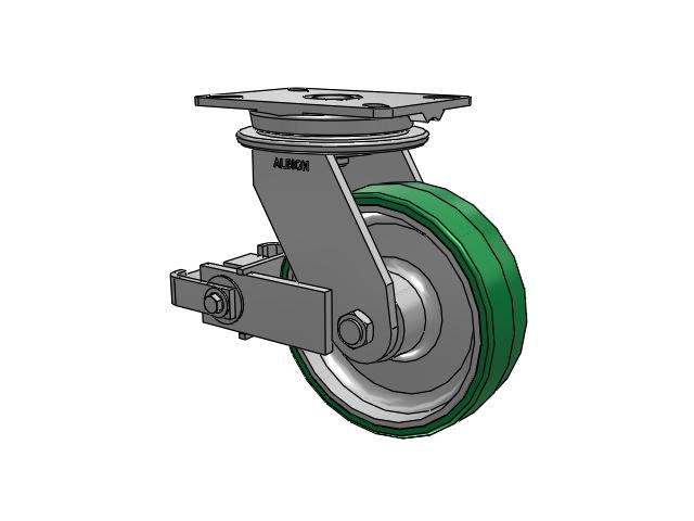90 Series Top Plate Swivel Caster with 8 x 2.5 Green Tread on Aluminum Core PA - Polyurethane (Aluminum Core) Wheel and Poly Cam Brake