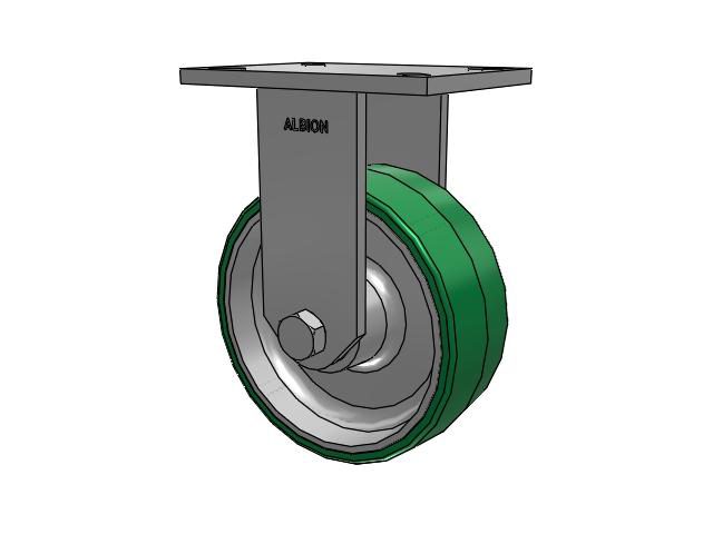 90 Series Top Plate Rigid Caster with 8 x 3 Green Tread on Aluminum Core PA - Polyurethane (Aluminum Core) Wheel