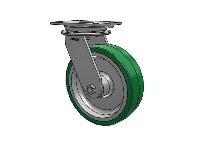 90 Series Top Plate Swivel Caster with 10 x 3 Green Tread on Aluminum Core PA - Polyurethane (Aluminum Core) Wheel