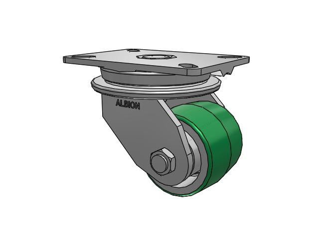 90 Series Top Plate Swivel Caster with 4 x 3.25 Green Tread on Aluminum Core PD - Polyurethane (Aluminum Core) Wheel