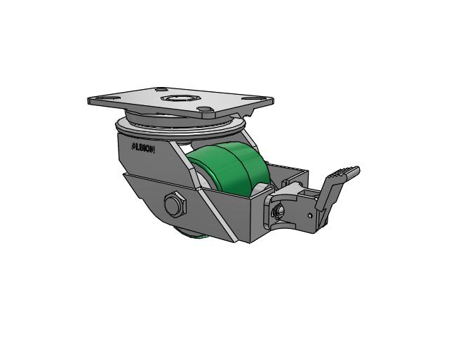 90 Series Top Plate Swivel Caster with 4 x 4 Green Tread on Aluminum Core PD - Polyurethane (Aluminum Core) Wheel and Face Brake