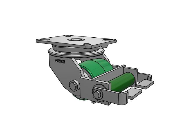 90 Series Top Plate Swivel Caster with 4 x 4 Green Tread on Aluminum Core PD - Polyurethane (Aluminum Core) Wheel and Poly Cam Brake