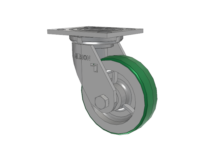 16 Series Top Plate Swivel Caster with 5 x 1.5 Green Tread on Aluminum Core PD - Polyurethane (Aluminum Core) Wheel