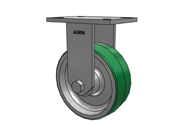 90 Series Top Plate Rigid Caster with 8 x 3 Green Tread on Aluminum Core PD - Polyurethane (Aluminum Core) Wheel