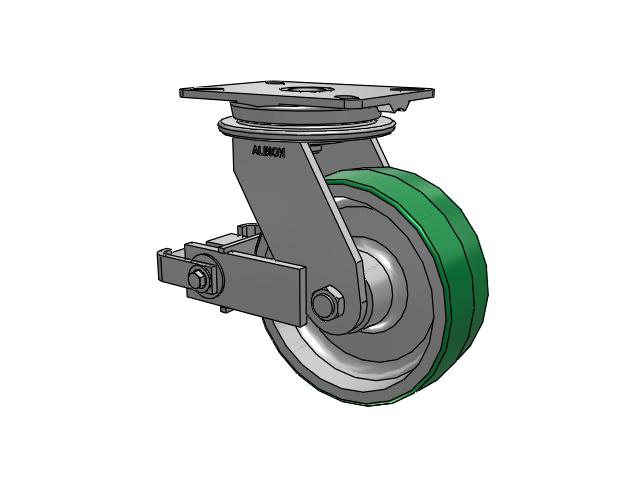 90 Series Top Plate Swivel Caster with 8 x 3 Green Tread on Aluminum Core PD - Polyurethane (Aluminum Core) Wheel and Poly Cam Brake