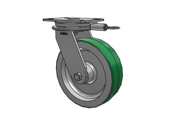 90 Series Top Plate Swivel Caster with 10 x 3 Green Tread on Aluminum Core PD - Polyurethane (Aluminum Core) Wheel