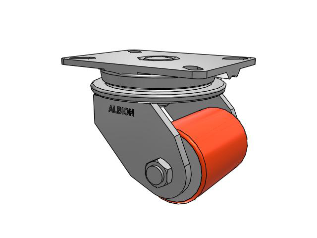 90 Series Top Plate Swivel Caster with 3.25 x 4.25 Red-Orange Tread on Cast Iron Core PY - Polyurethane (Cast Iron Core) Wheel