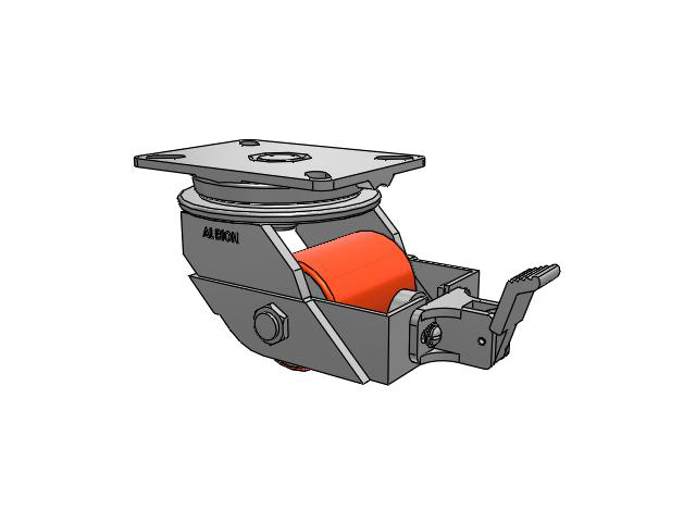 90 Series Top Plate Swivel Caster with 3.25 x 4.25 Red-Orange Tread on Cast Iron Core PY - Polyurethane (Cast Iron Core) Wheel and Face Brake
