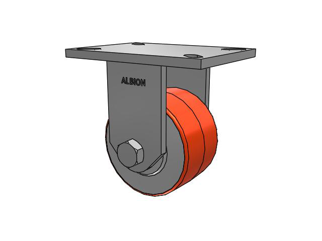 90 Series Top Plate Rigid Caster with 5 x 3 Red-Orange Tread on Cast Iron Core PY - Polyurethane (Cast Iron Core) Wheel