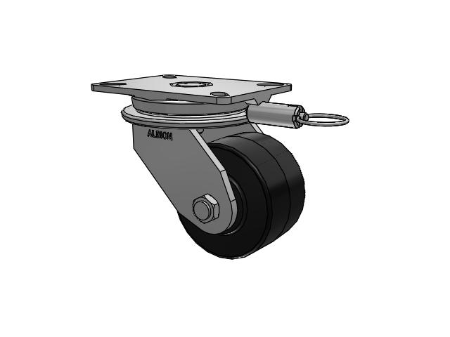 90 Series Top Plate Swivel Caster with 5 x 3 Black Tread on Black Cast Iron Core PY - Polyurethane (Cast Iron Core) Wheel