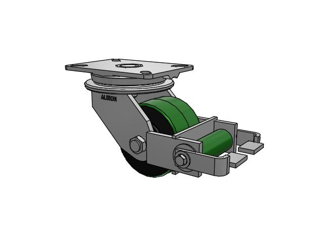 90 Series Top Plate Swivel Caster with 5 x 3 Green Tread on Black Cast Iron Core PY - Polyurethane (Cast Iron Core) Wheel and Poly Cam Brake