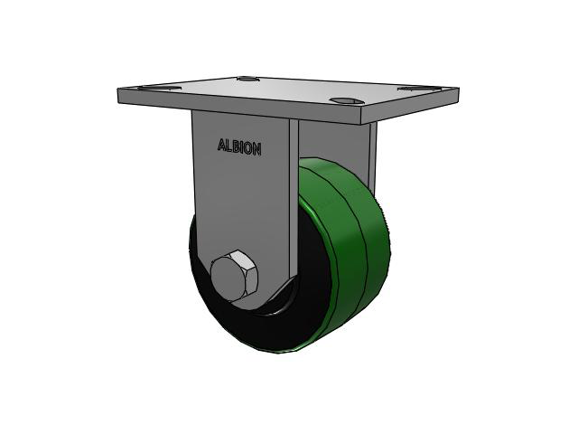 90 Series Top Plate Rigid Caster with 5 x 3 Green Tread on Black Cast Iron Core PY - Polyurethane (Cast Iron Core) Wheel