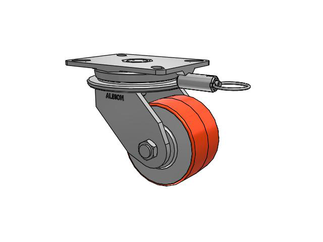 90 Series Top Plate Swivel Caster with 5 x 3 Red-Orange Tread on Cast Iron Core PY - Polyurethane (Cast Iron Core) Wheel