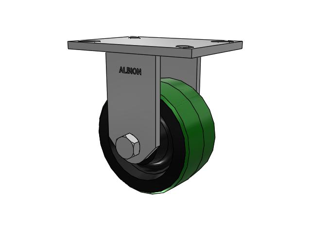 90 Series Top Plate Rigid Caster with 6 x 3 Green Tread on Black Cast Iron Core PY - Polyurethane (Cast Iron Core) Wheel