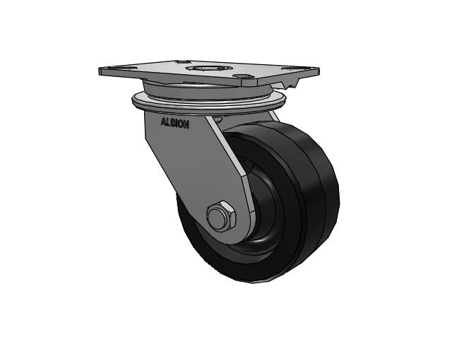90 Series Top Plate Swivel Caster with 6 x 3 Black Tread on Black Cast Iron Core PY - Polyurethane (Cast Iron Core) Wheel