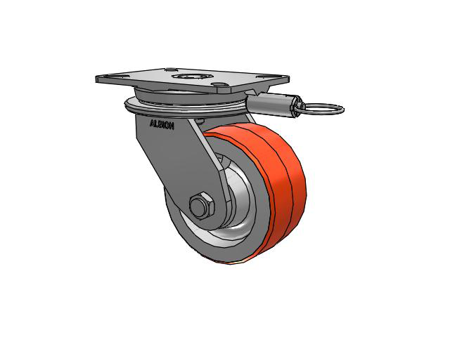 90 Series Top Plate Swivel Caster with 6 x 3 Red-Orange Tread on Cast Iron Core PY - Polyurethane (Cast Iron Core) Wheel