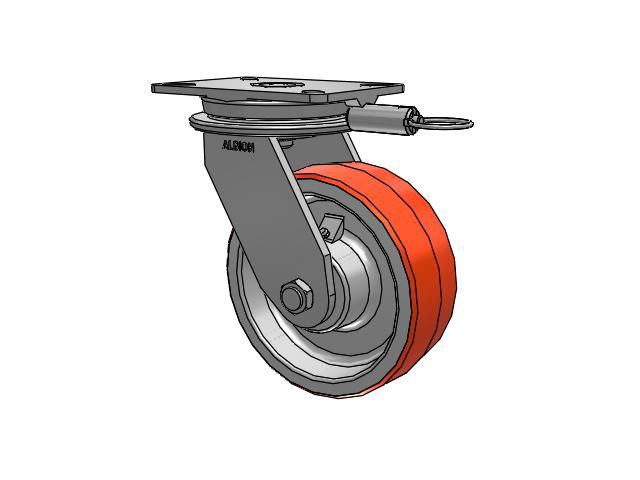 90 Series Top Plate Swivel Caster with 8 x 3 Red-Orange Tread on Cast Iron Core PY - Polyurethane (Cast Iron Core) Wheel