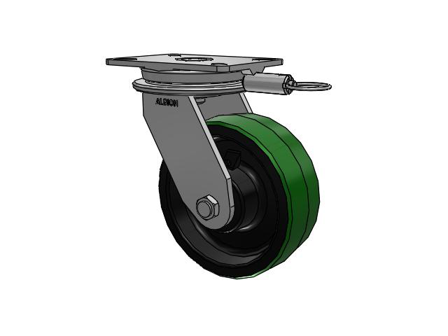 90 Series Top Plate Swivel Caster with 8 x 3 Green Tread on Black Cast Iron Core PY - Polyurethane (Cast Iron Core) Wheel
