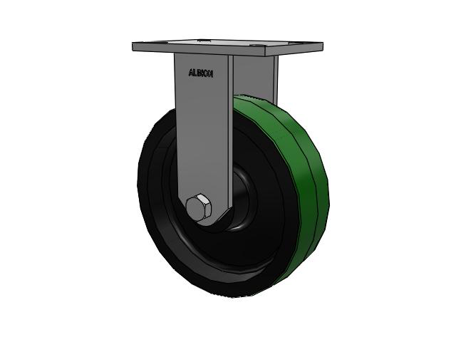 90 Series Top Plate Rigid Caster with 10 x 3 Green Tread on Black Cast Iron Core PY - Polyurethane (Cast Iron Core) Wheel