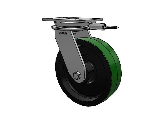 90 Series Top Plate Swivel Caster with 10 x 3 Green Tread on Black Cast Iron Core PY - Polyurethane (Cast Iron Core) Wheel