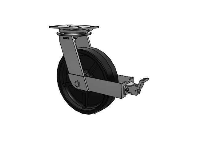 90 Series Top Plate Swivel Caster with 12 x 3 Black Tread on Black Cast Iron Core PY - Polyurethane (Cast Iron Core) Wheel and Face Brake