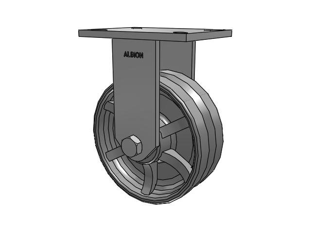 90 Series Top Plate Rigid Caster with 8 x 3 Silver Enamel Paint VG - Cast Iron V-Groove Wheel