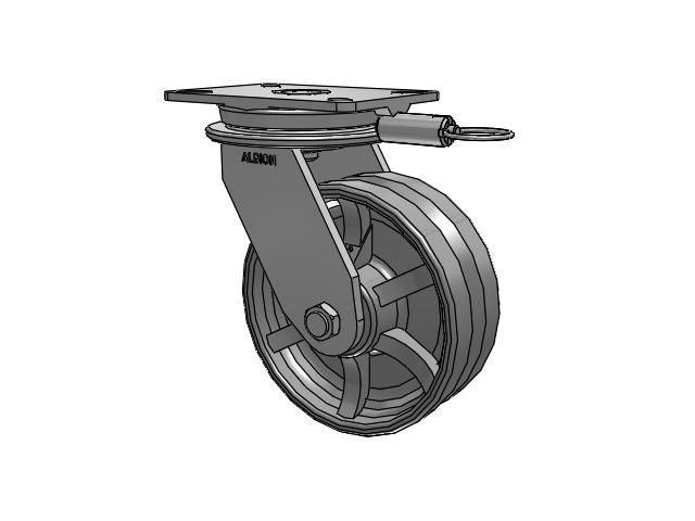 90 Series Top Plate Swivel Caster with 8 x 3 Silver Enamel Paint VG - Cast Iron V-Groove Wheel