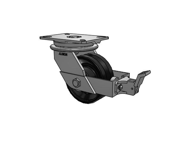 90 Series Top Plate Swivel Caster with 6 x 2.5 Flat Black Paint VM - Ductile V-Groove Wheel and Face Brake