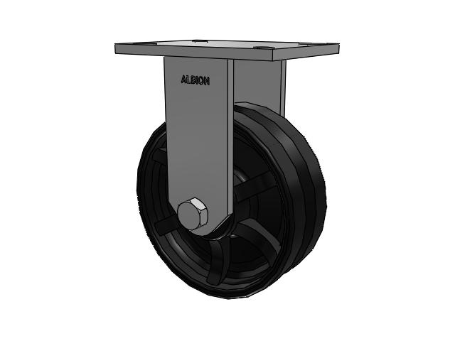 90 Series Top Plate Rigid Caster with 8 x 3 Flat Black Paint VM - Ductile V-Groove Wheel