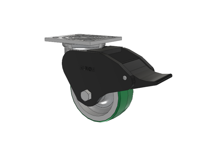 16 Series Top Plate Swivel Caster with 5 x 2 Green Tread on Aluminum Core PD - Polyurethane (Aluminum Core) Wheel and Total Lock Brake