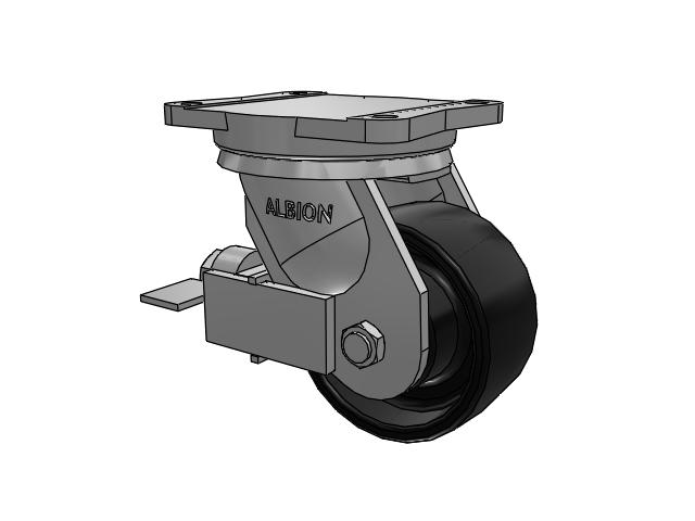 94 Series TRL Top Plate Swivel Caster with 6 x 3 Black Paint FR - Ductile Iron Crowned Tread Wheel and Face Brake