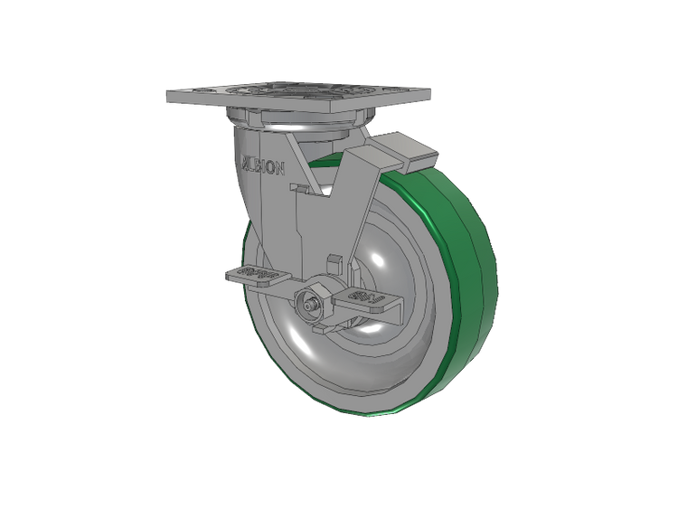 16 Series Top Plate Swivel Caster with 6 x 2 Green Tread on Aluminum Core PD - Polyurethane (Aluminum Core) Wheel and Face Brake