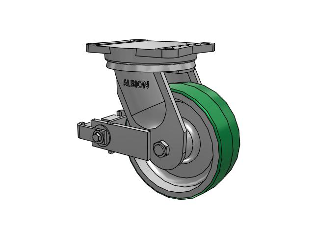 94 Series TRL Top Plate Swivel Caster with 8 x 3 Green Tread on Aluminum Core PD - Polyurethane (Aluminum Core) Wheel and Poly Cam Brake