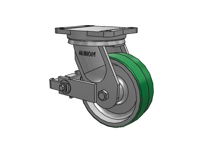 94 Series TRL Top Plate Swivel Caster with 8 x 3 Green Tread on Aluminum Core PD - Polyurethane (Aluminum Core) Wheel and Poly Cam Brake