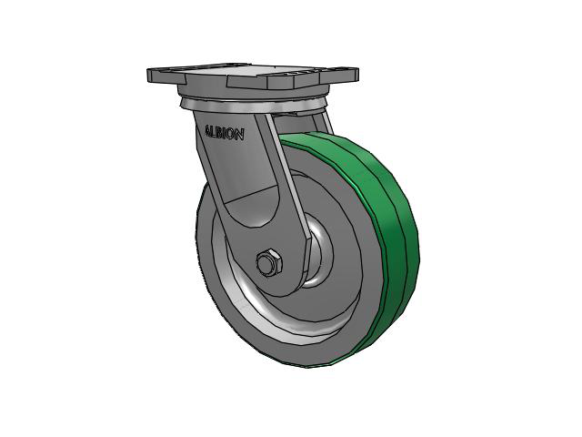 94 Series TRL Top Plate Swivel Caster with 10 x 3 Green Tread on Aluminum Core PD - Polyurethane (Aluminum Core) Wheel