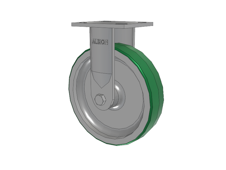16 Series Top Plate Rigid Caster with 8 x 2 Green Tread on Aluminum Core PD - Polyurethane (Aluminum Core) Wheel
