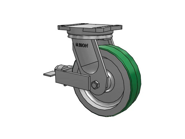 94 Series TRL Top Plate Swivel Caster with 10 x 3 Green Tread on Aluminum Core PD - Polyurethane (Aluminum Core) Wheel and Face Brake