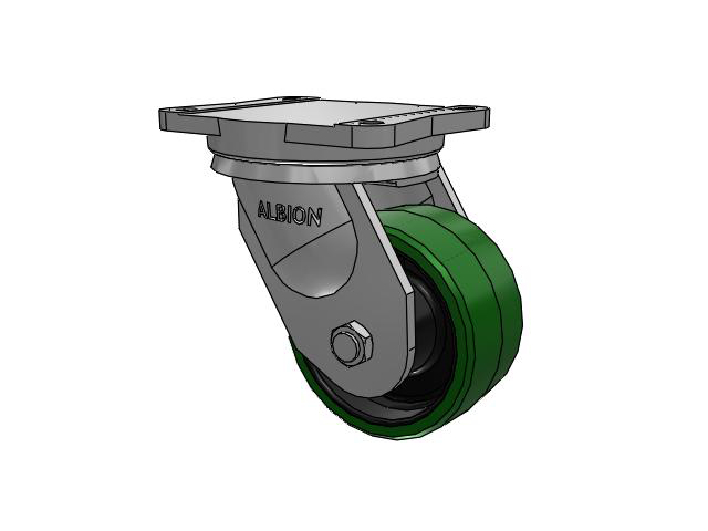 94 Series TRL Top Plate Swivel Caster with 6 x 3 Green Tread on Black Cast Iron Core PX - Thick Polyurethane (Cast Iron Core) Wheel
