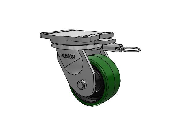 94 Series TRL Top Plate Swivel Caster with 6 x 3 Green Tread on Black Cast Iron Core PX - Thick Polyurethane (Cast Iron Core) Wheel