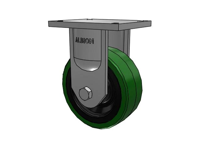 94 Series TRL Top Plate Rigid Caster with 8 x 3 Green Tread on Black Cast Iron Core PX - Thick Polyurethane (Cast Iron Core) Wheel