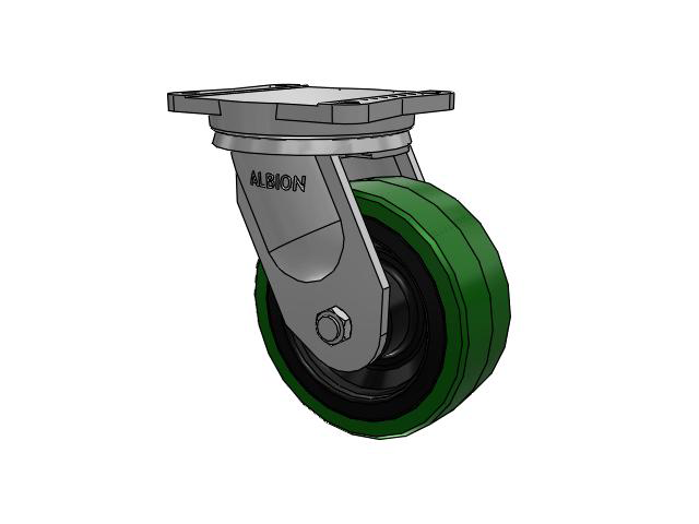 94 Series TRL Top Plate Swivel Caster with 8 x 3 Green Tread on Black Cast Iron Core PX - Thick Polyurethane (Cast Iron Core) Wheel