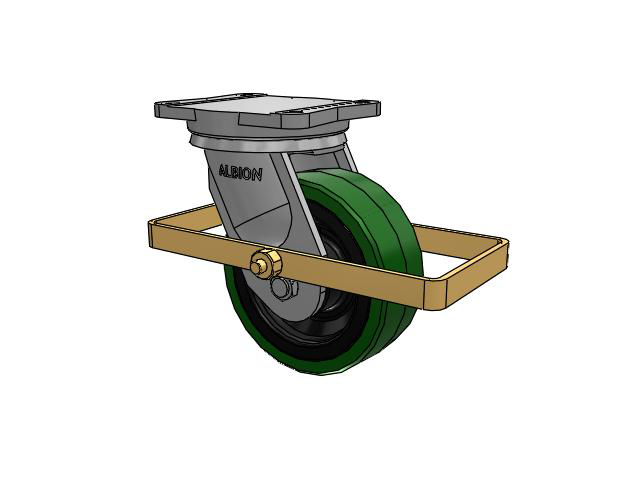 94 Series TRL Top Plate Swivel Caster with 8 x 3 Green Tread on Black Cast Iron Core PX - Thick Polyurethane (Cast Iron Core) Wheel and Wrap Around Brake