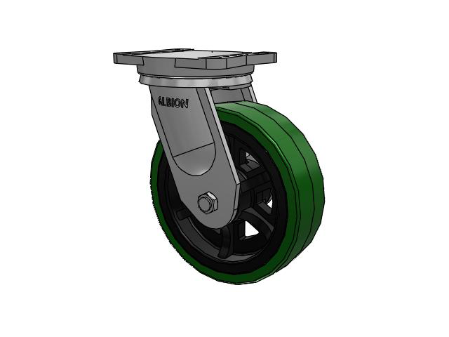 94 Series TRL Top Plate Swivel Caster with 10 x 3 Green Tread on Black Cast Iron Core PX - Thick Polyurethane (Cast Iron Core) Wheel