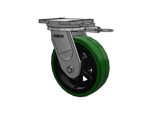 94 Series TRL Top Plate Swivel Caster with 10 x 3 Green Tread on Black Cast Iron Core PX - Thick Polyurethane (Cast Iron Core) Wheel