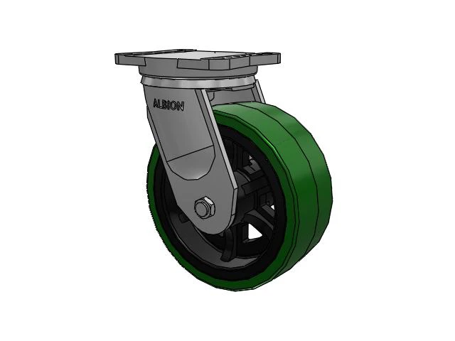 94 Series TRL Top Plate Swivel Caster with 10 x 4 Green Tread on Black Cast Iron Core PX - Thick Polyurethane (Cast Iron Core) Wheel