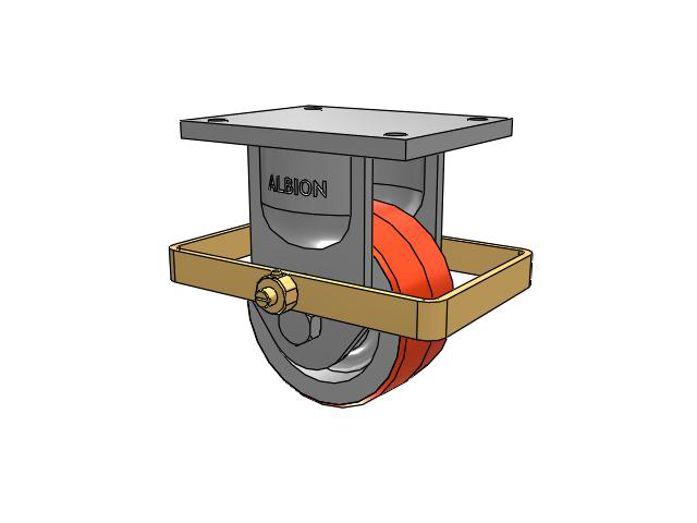 94 Series TRL Top Plate Rigid Caster with 6 x 3 Red-Orange Tread on Cast Iron Core PY - Polyurethane (Cast Iron Core) Wheel and Wrap Around Brake