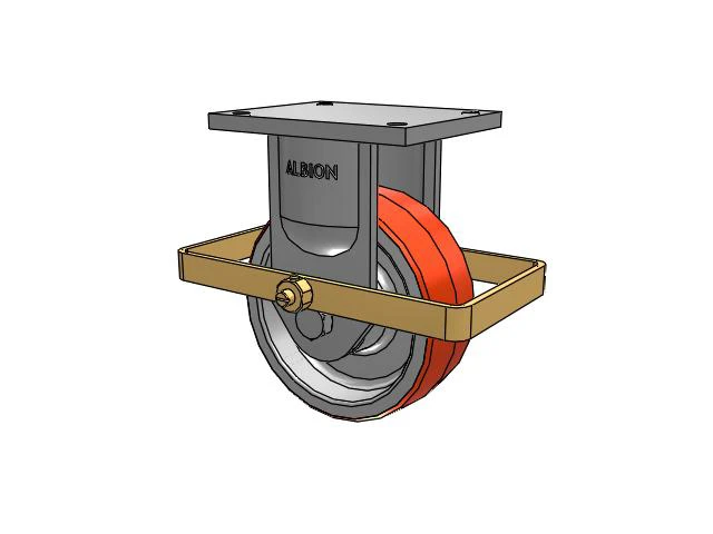 94 Series TRL Top Plate Rigid Caster with 8 x 3 Red-Orange Tread on Cast Iron Core PY - Polyurethane (Cast Iron Core) Wheel and Wrap Around Brake
