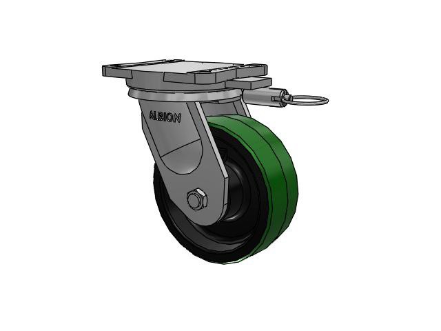 94 Series BBL Caster with 8 x 3 Green Tread on Black Cast Iron Core PY - Polyurethane (Cast Iron Core) Wheel