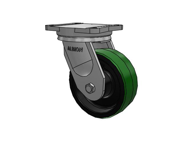 94 Series TRL Top Plate Swivel Caster with 8 x 3 Green Tread on Black Cast Iron Core PY - Polyurethane (Cast Iron Core) Wheel