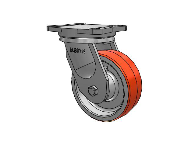94 Series TRL Top Plate Swivel Caster with 8 x 3 Red-Orange Tread on Cast Iron Core PY - Polyurethane (Cast Iron Core) Wheel